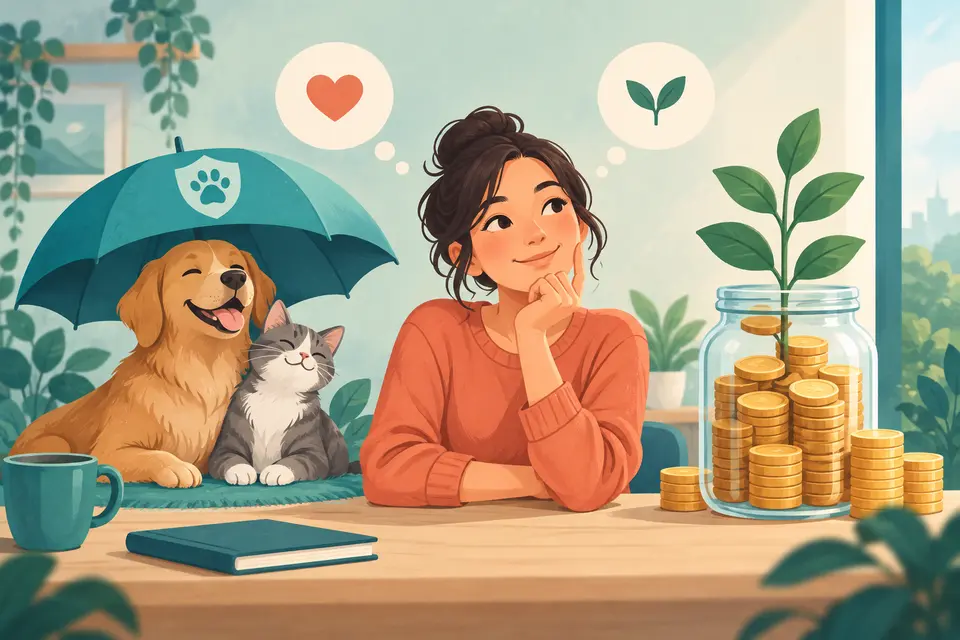 Pet owner comparing insurance protection with emergency savings