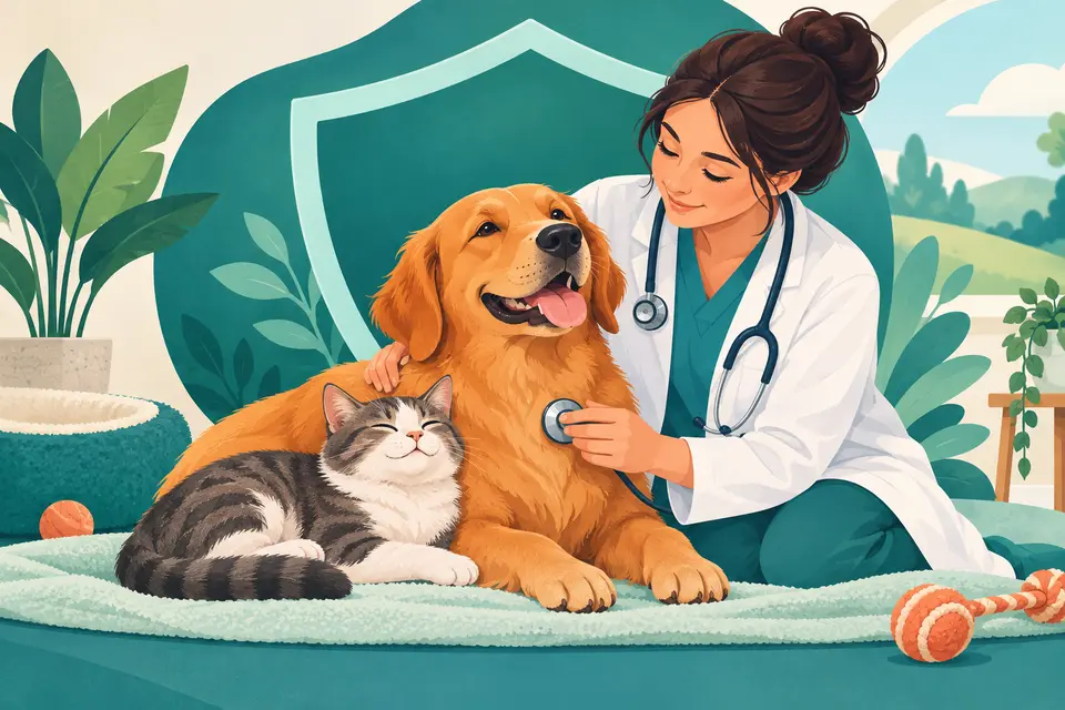 Veterinarian caring for an insured dog and cat